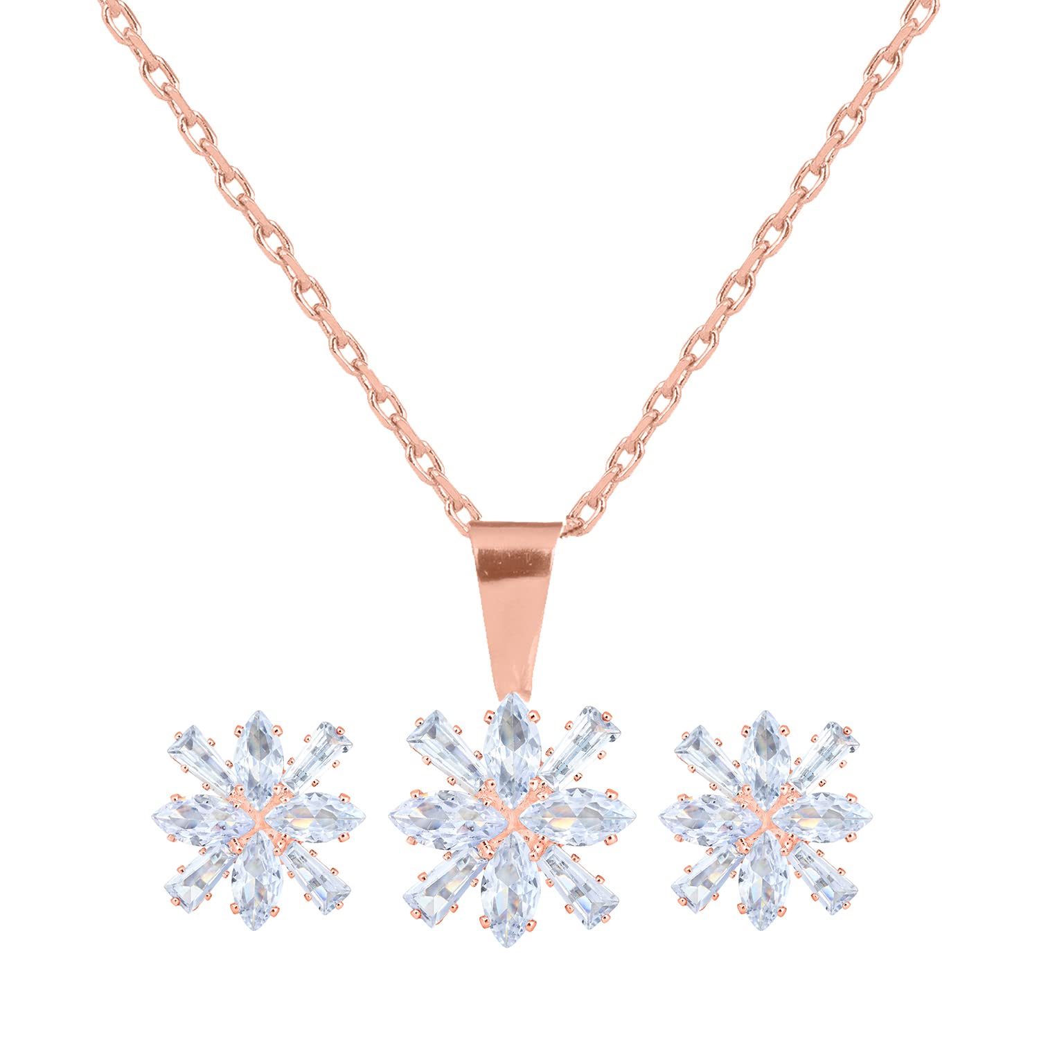 Adorn Rose Gold Plated Floral Pendent Set with Cubic Zirconia for Women PE-R39 (B0C1C2F4R7) Amazon Price History, Amazon Price Tracker