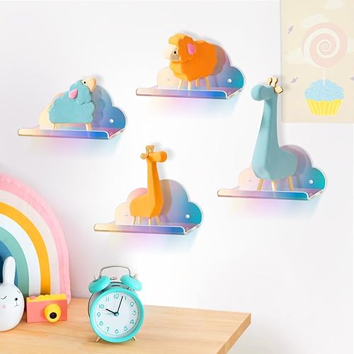 Miniatura 2 de NiHome Estantes flotantes de acrílico iridiscente, paquete de 4 estantes de nube, pequeño estante flotante para pared, montaje en pared y