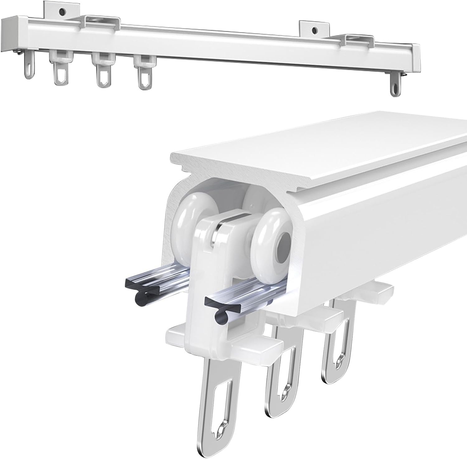 Heavy Duty Silent Curtain Rail - 2MM Thick Aluminium Sliding Track, Ceiling/Wall Mount with Accessories for Room Dividers, Smooth Operation, Durable Design