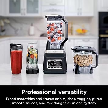 Ninja BN805A Pro Plus Kitchen System, 1400W, 5-in-1: Smoothies, Chop, Dough, Auto IQ, 72oz Blender Pitcher, 64oz Processor Bowl, 2x32oz Cups, Black