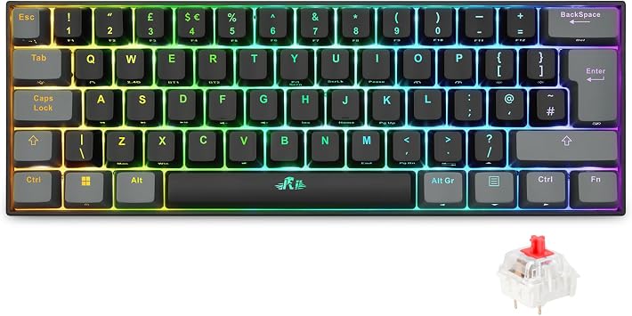 Rii Wireless Mechanical Keyboard,Tri-modesBT5.0/2.4G/Wired,Multi-Device Gaming Keyboard,Programmable RGB Backlit &Shotcuts,UK Layout -Red Switches