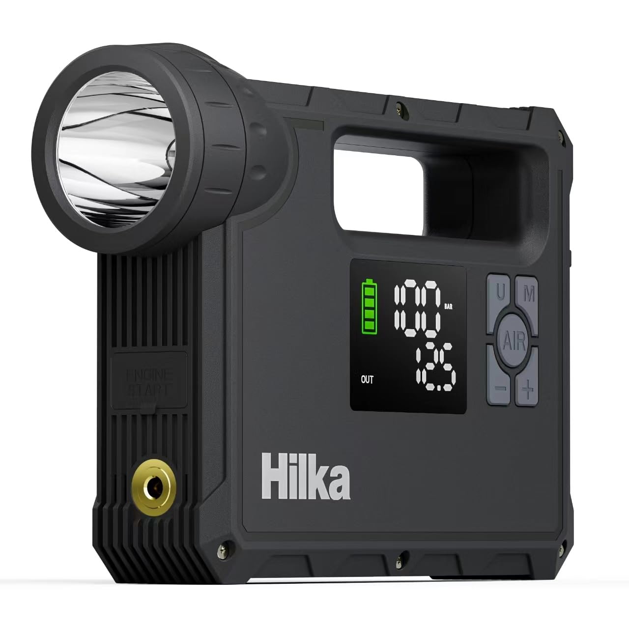 Hilka 800A Jump Starter - Tyre Inflator & Power Bank - 10000mAh - Grey - 5L Petrol/3L Diesel Engines