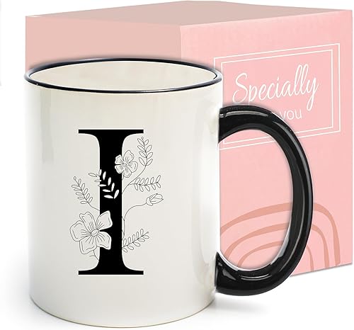 Miniatura 8 de Tazas de café de cerámica con monograma, taza de bebida inicial de 11 onzas con caja de regalo, regalos únicos de cumpleaños para el día de San