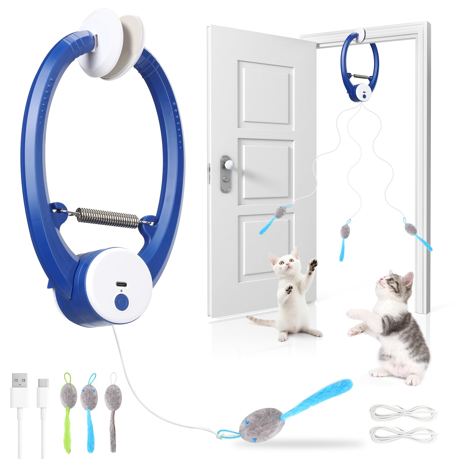 Wortade Juguetes interactivos para gatos recargables, juguete de plumas para gato de interior, juguete retráctil para colgar, juguete automático de ejercicio de persecución para gatitos con tres