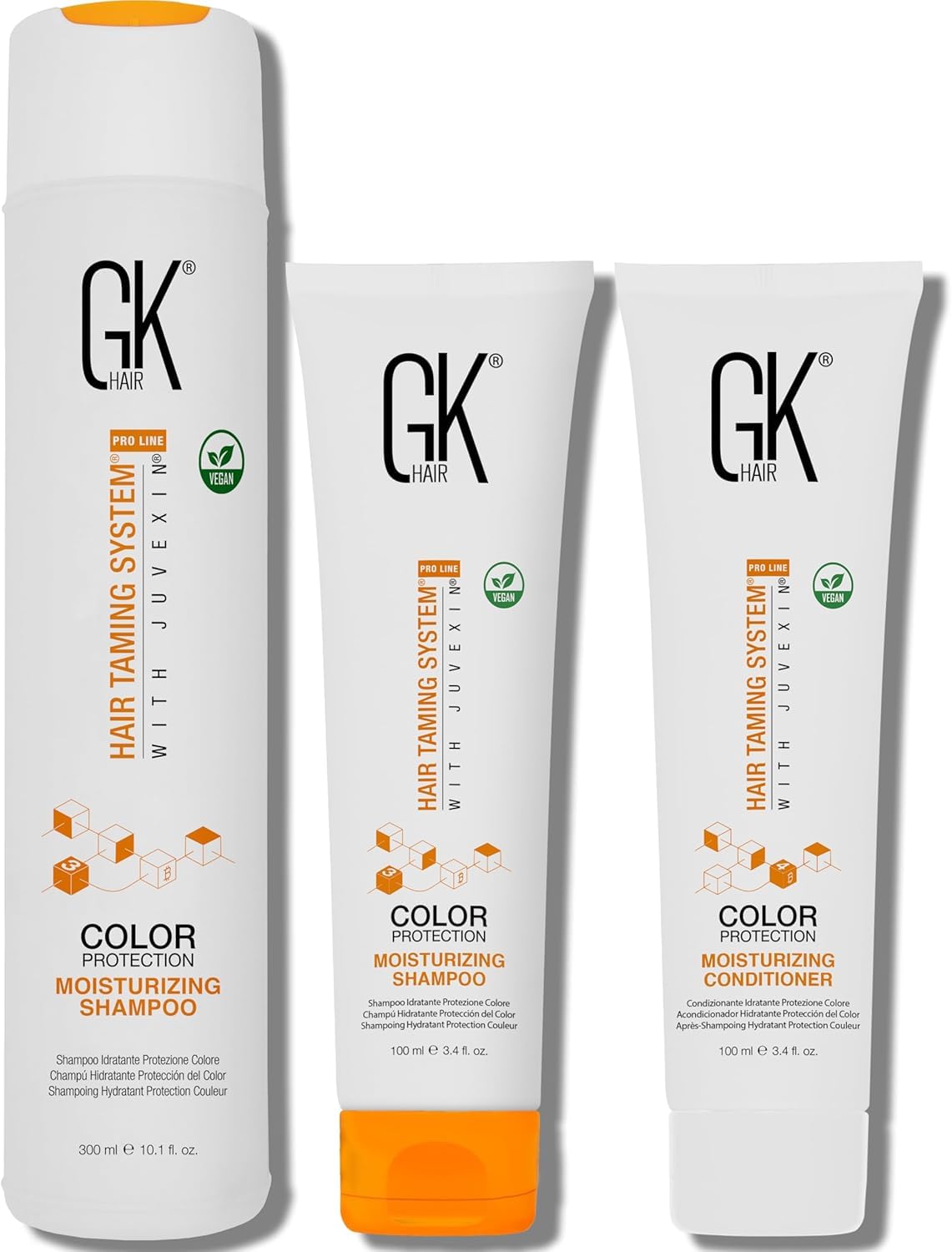 GK HAIR Shampooing hydratant 300 ml + shampoing de voyage 100 ml et après-shampoing 100 ml – Sans sulfate ni parabènes – Pour cheveux colorés, secs, gras et abîmés
