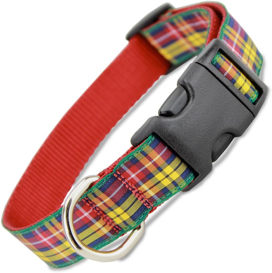 Plaid Dog Collar, Buchanan Tartan, Medium Dogs 22-35 lbs (Collar: 3/4" Wide, 10' - 16" Long)