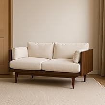 Antique Solid Teak Wood 2 Seater Sofa Velvet Fabric Perfect for Living Room & Bedroom Guests Home & Office (2 Seater Walnut)