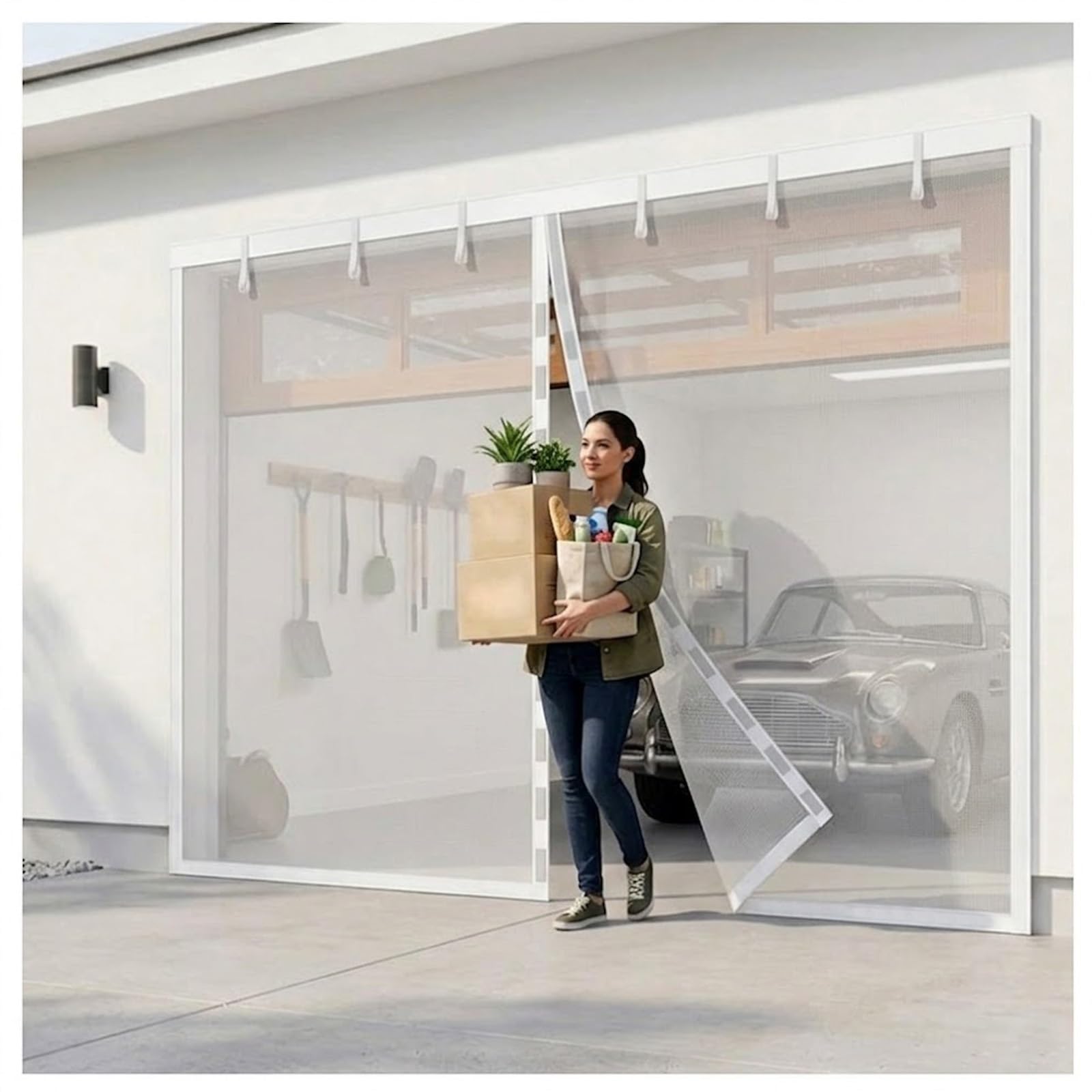Moustiquaire magnétique pour garage double assurant une intimité optimale