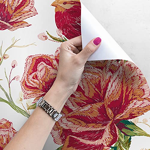 Papier peint fleurs d'oiseaux rouges pour chambre romantique - 4