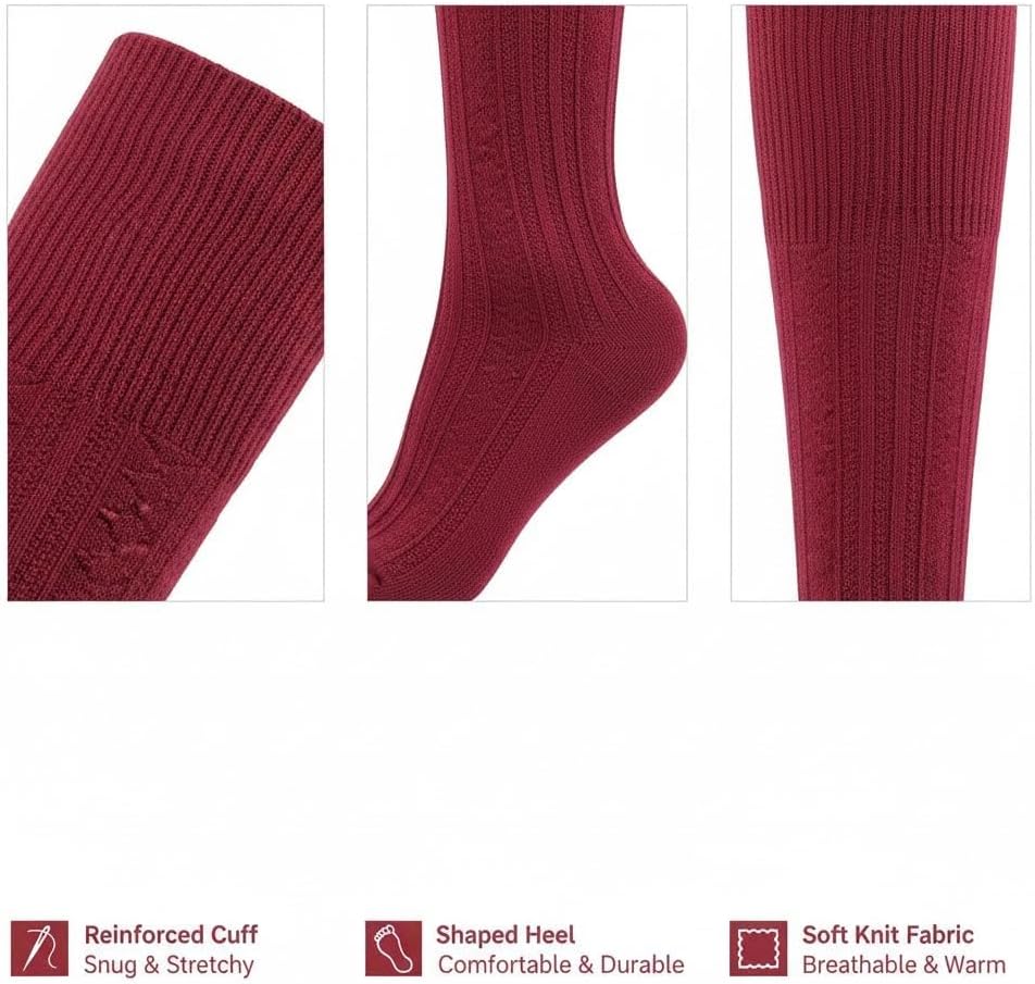 Women's Cable Knit Thigh High Socks, Warm Over-the-Knee Stockings, Cozy Winter Fashion Leg Warmers (3 pairs)