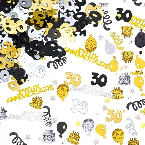 700pcs Confettis Dore, Argente, Noir 30 Ans Table Decoration Joyeux Anniversaire
