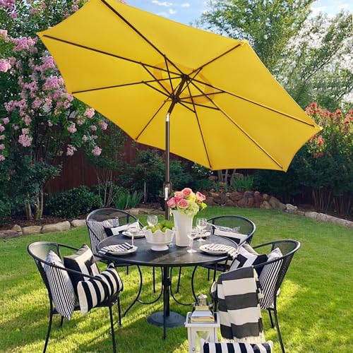 Blissun 9' Outdoor Patio Umbrella, Outdoor Table Umbrella, Yard Umbrella, Market Umbrella with 8 Sturdy Ribs, Push Button Tilt and Crank (Yellow) - Thumbnail 4