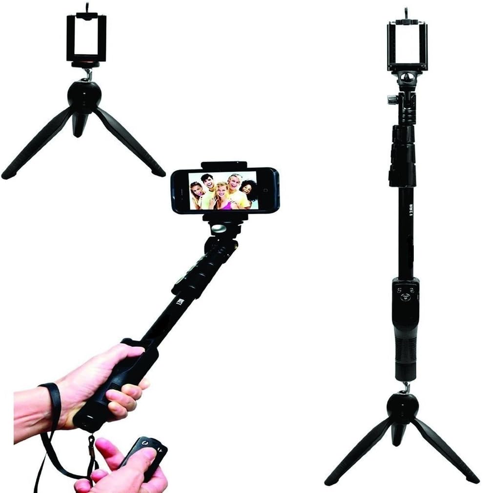 REAL CRAZE YT 1288 2 in 1 Adjustable Selfie Stick Monopod & YT 228 Mini Tripod for Smartphones & DSLR Cameras with Bluetooth Remote Shutter (Combo)