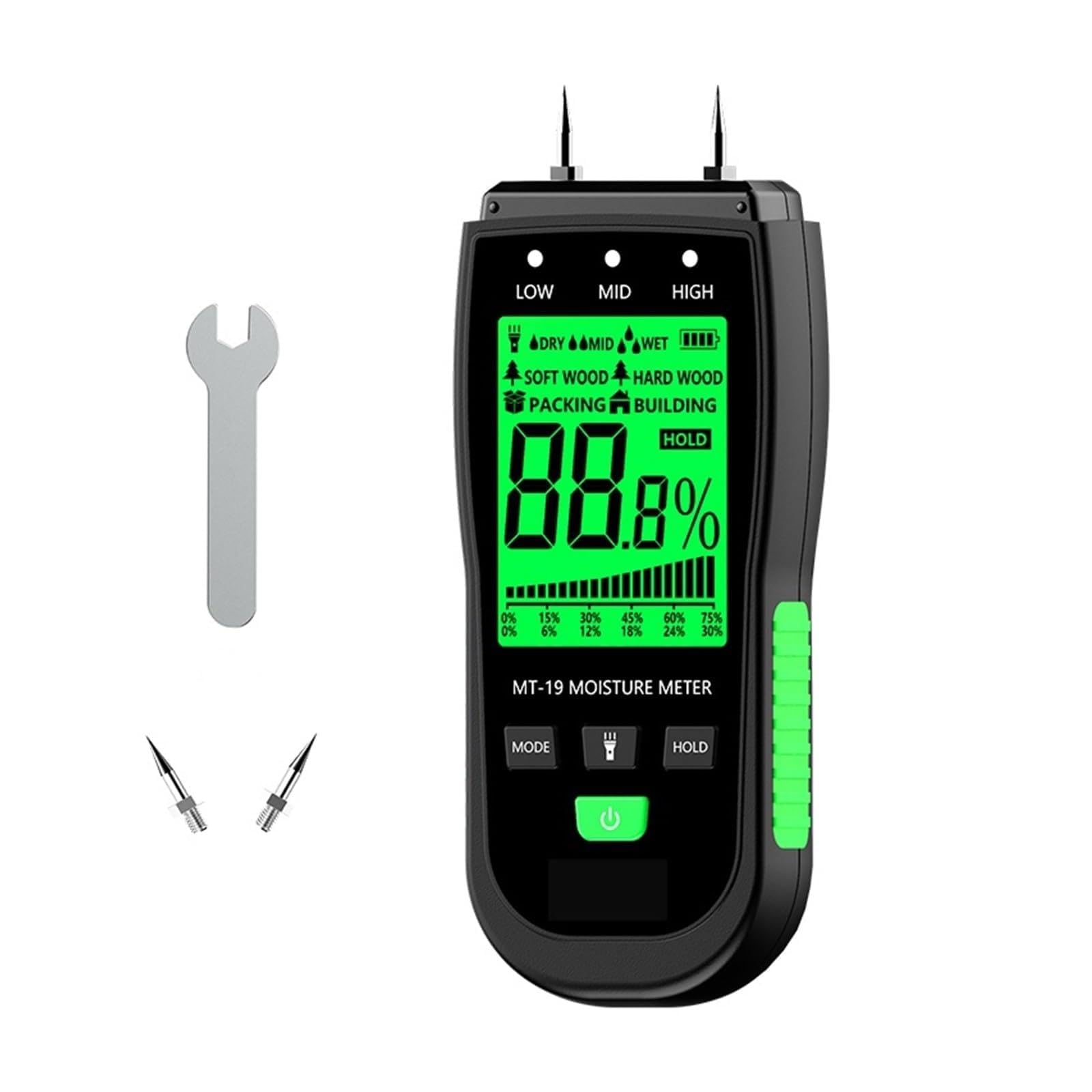 Mnmioio Mt19 Replace Probe Digital Moisture Tester, Mt-10 Emt01 Wood Moisture Meter Humidity Tester Hygrometer Timber Damp Detector Tree Density Digital Grey(Mt19 Replace Probe)