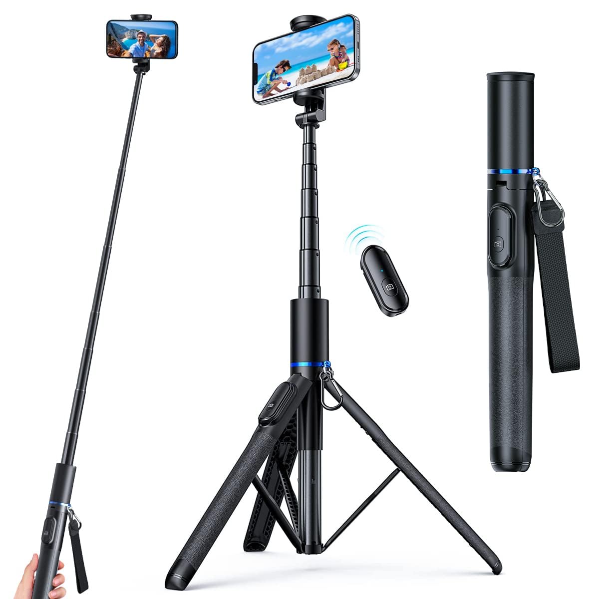 Selfie Stick Tripod, Extendable All in One Phone Tripod Integrated with Wireless Remote, 60” Tripod Stand Compatible with All Cell Phones for Selfie/Video Recording/Photo/Live Stream/Vlog (B0D873LLR7) Amazon Price History, Amazon Price Tracker
