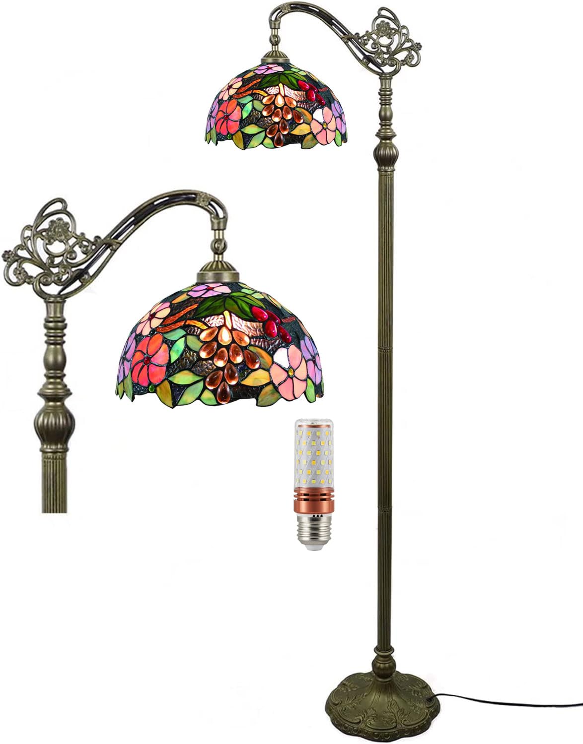 Five liters Tiffany Style 12 Inch Vintage Grapes Floor Lamp Stained Glass Crystal Bead Lampshade Antique Lighting Living Room Lamps - Down Light,64β HeightοΌwith Light Bulb