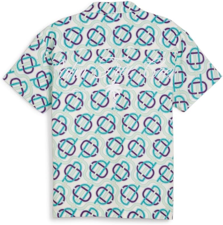 PUMA Mens Graphic Collared Short Sleeve Button Up Shirt X Palm Tree Casual Tops Casual - Green, White