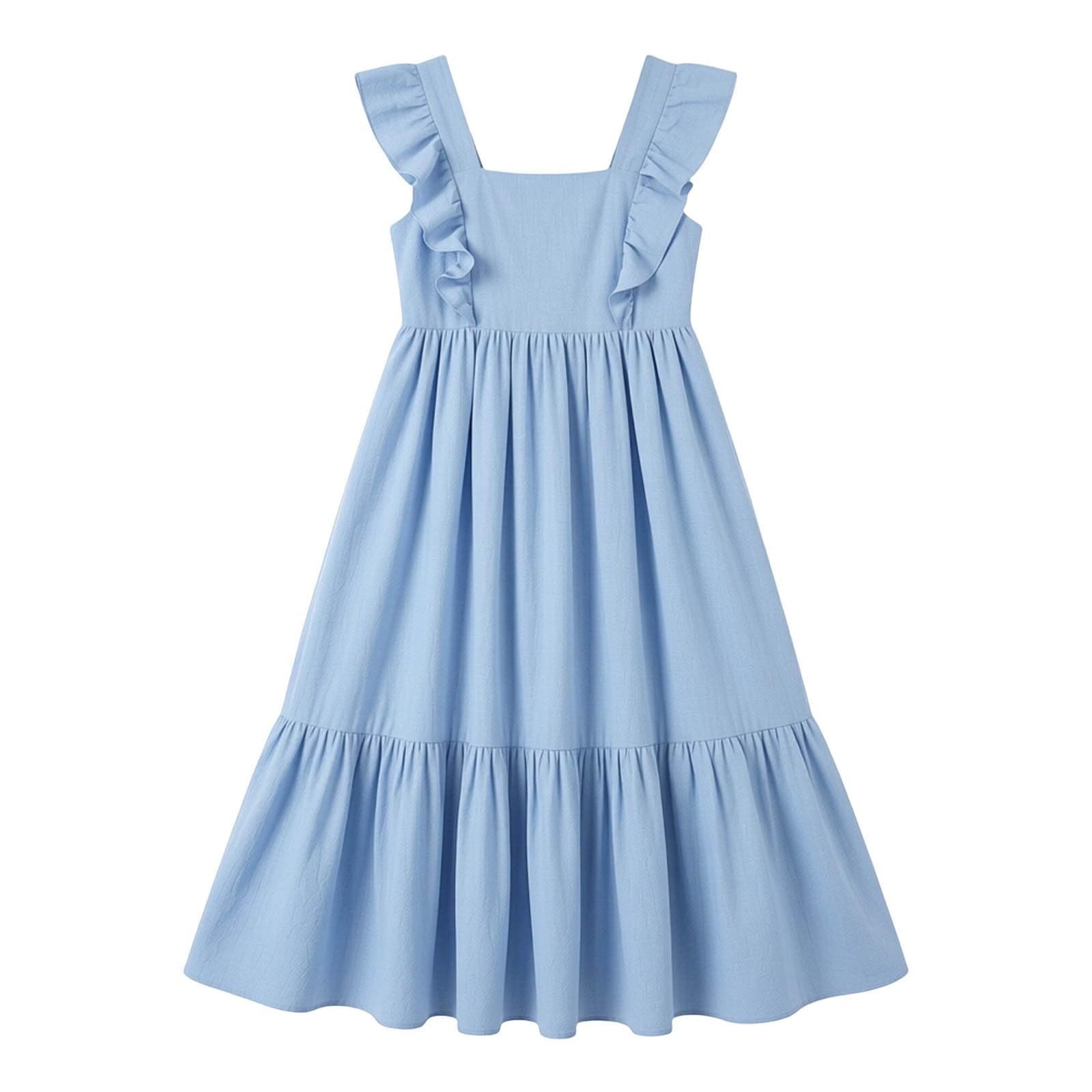Vestido de verano para niñas, con volantes, sin mangas, casual, bohemio, para playa, vestido a la moda, para vacaciones, acampanado, vestidos de fiesta de cumpleaños