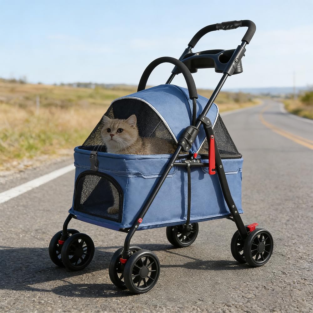 Carrito para Perros Plegable hasta 15 kg – Carro para Perros y Gatos con Cabina Desmontable, Estructura de Acero y Tejido Oxford Transpirable(Azul)