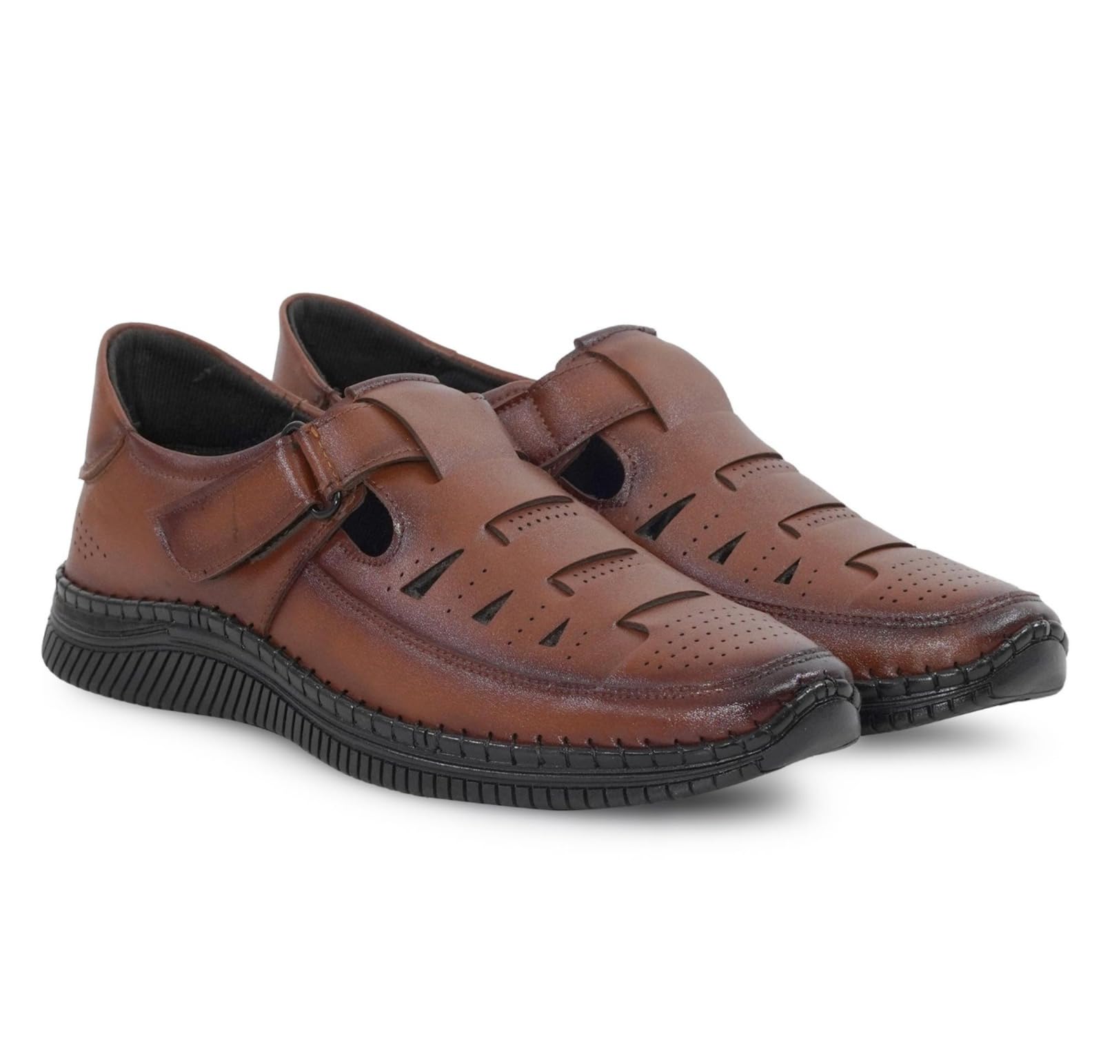 Men's Casual Sandals for Men | Adjustable Hook & Loop Closure | Lightweight Comfort Walking Sandals | Soft Cushioned Insole | Breathable Cut-Out Design | Anti-Slip Sole | Daily Wear Sandals.-image-5