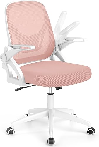 Giantex Silla de oficina de malla, silla de escritorio ergonómica con brazos abatibles y soporte lumbar, escritorio giratorio de altura ajustable
