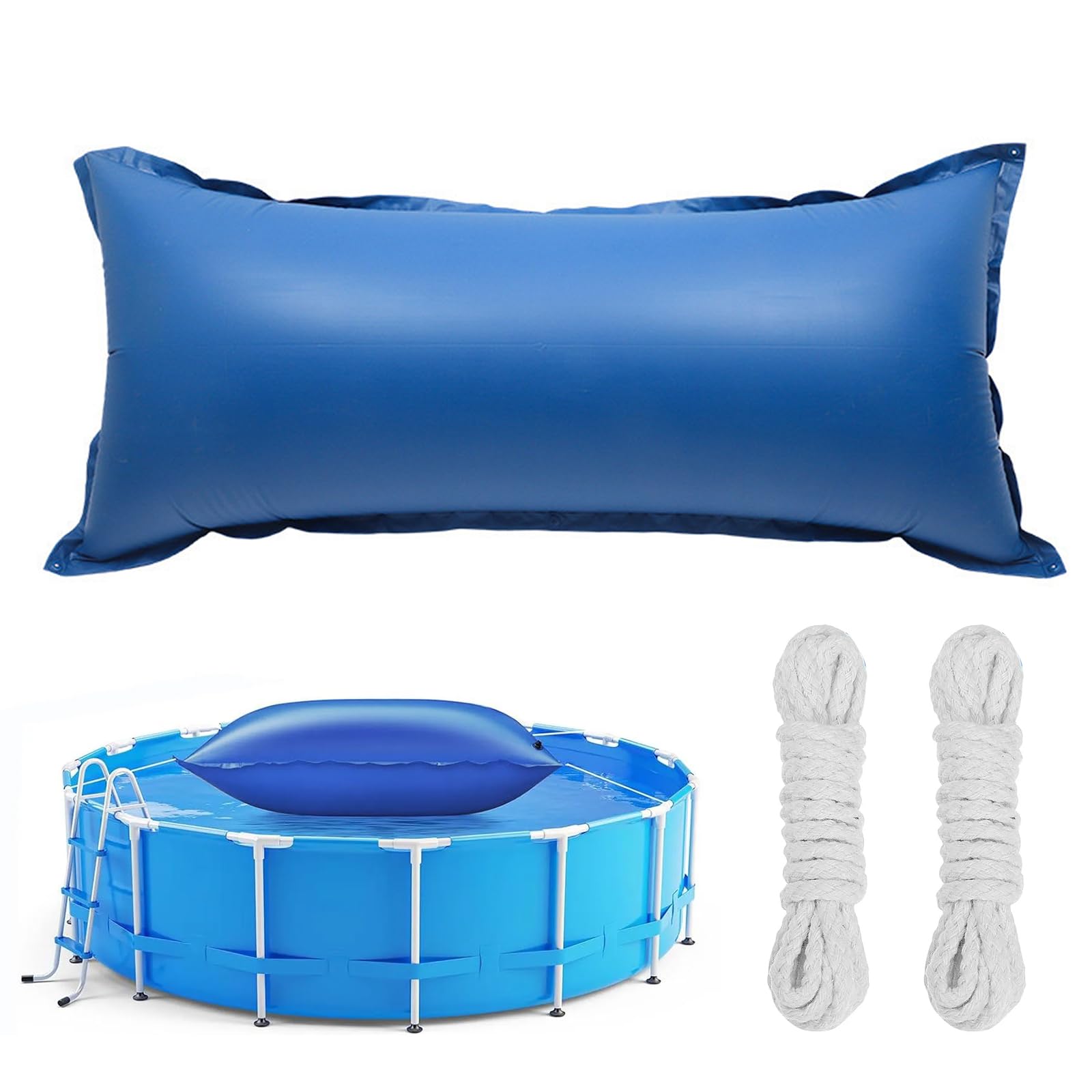 4M Poolkissen Rechteckig Set Luftkissen zur Poolabdeckung, Pool Abdeckung Schutz für Runde und Eckig 3.2-7.5x 5.5-8.6m, Pool Überdachung Abdeckung Winter mit Doppelnaht Sicherheitsventil&10m Seil
