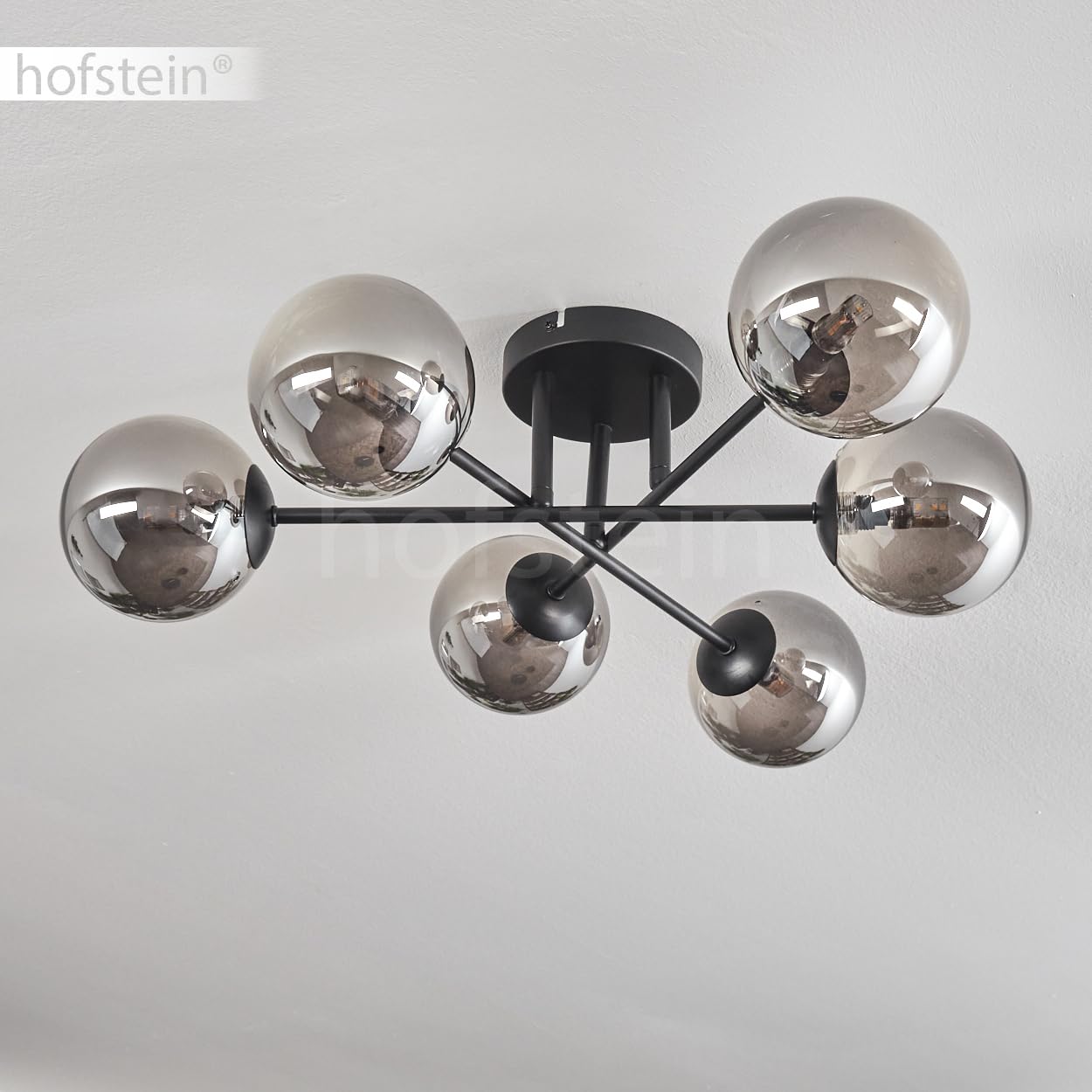 Hofstein Plafoniera Chehalis, lampada da soffitto in metallo/vetro nero/fumé, illuminazione in stile moderno retrò/vintage con paralumi in vetro (Ø 12 cm), 6 x G9