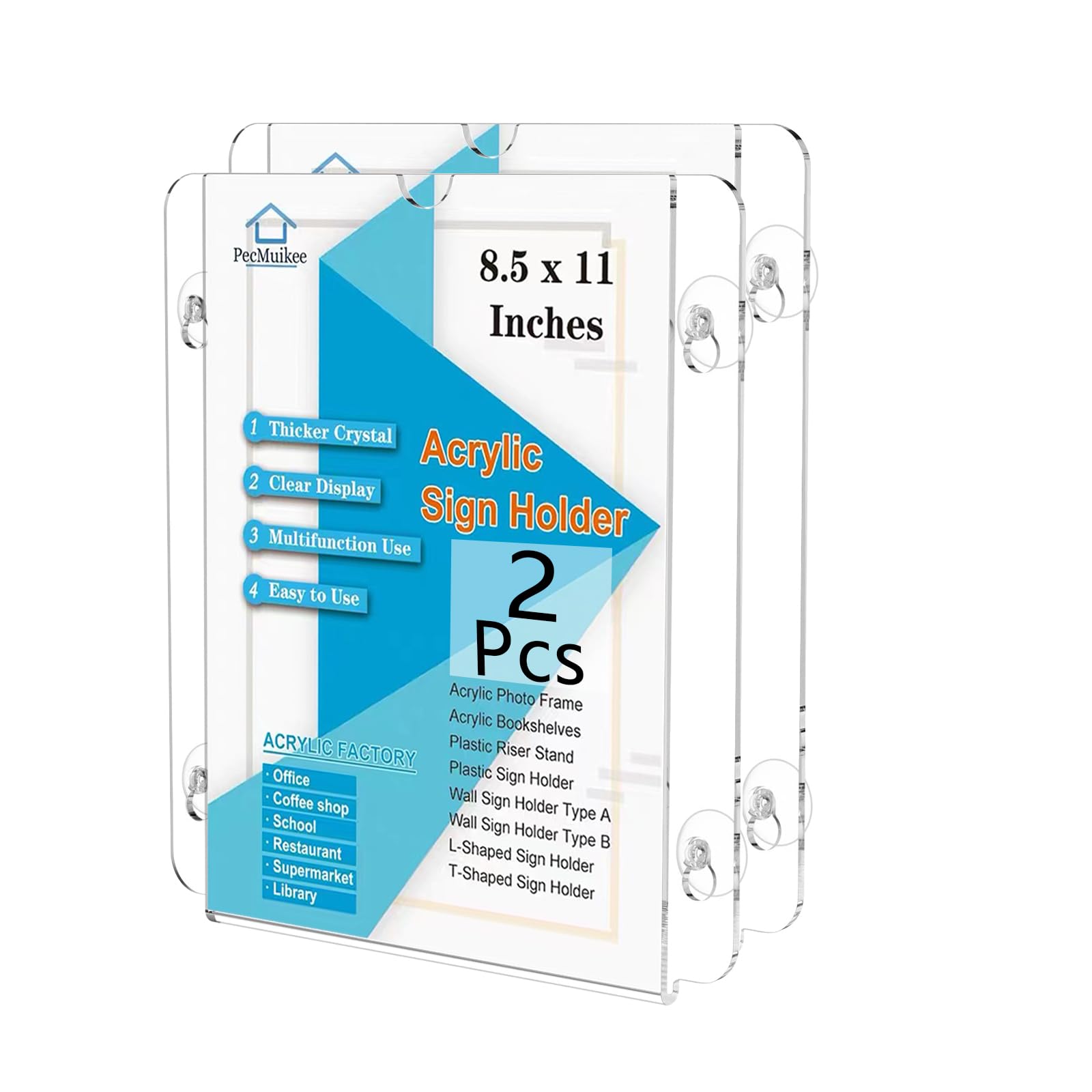 Pecmuikee Acrylic Window Sign Holder Suction Cups 8.5 x 11,Clear Acrylic Frames Wall Mount Advertising Signage Sign Holder for Glass Door Mall, Office, Home, Store, Restaurant (2 Pack)