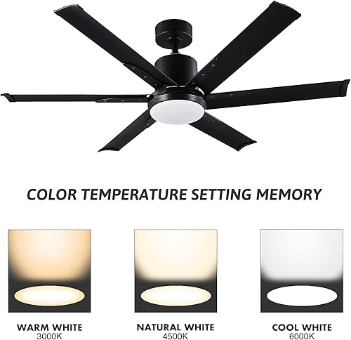 Miniatura 4 de LETRA Ventilador de techo negro de 52 pulgadas con control remoto y kit de luz 6 cuchillas negro