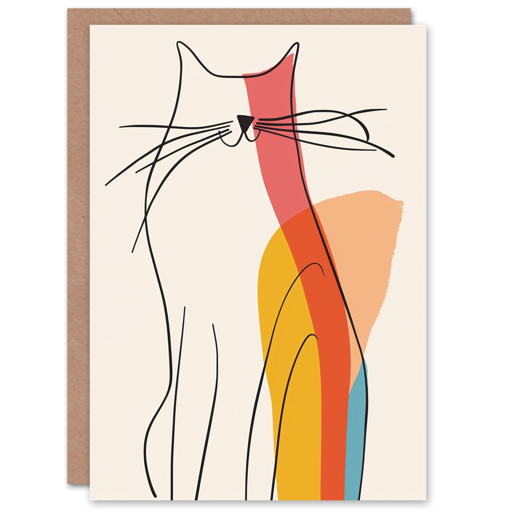Artery8 Birthday Card Cat Modern Line Drawing Silhouette Colourful Animal For Him Her Man Woman Girl Boy Wife Husband Greeting Card