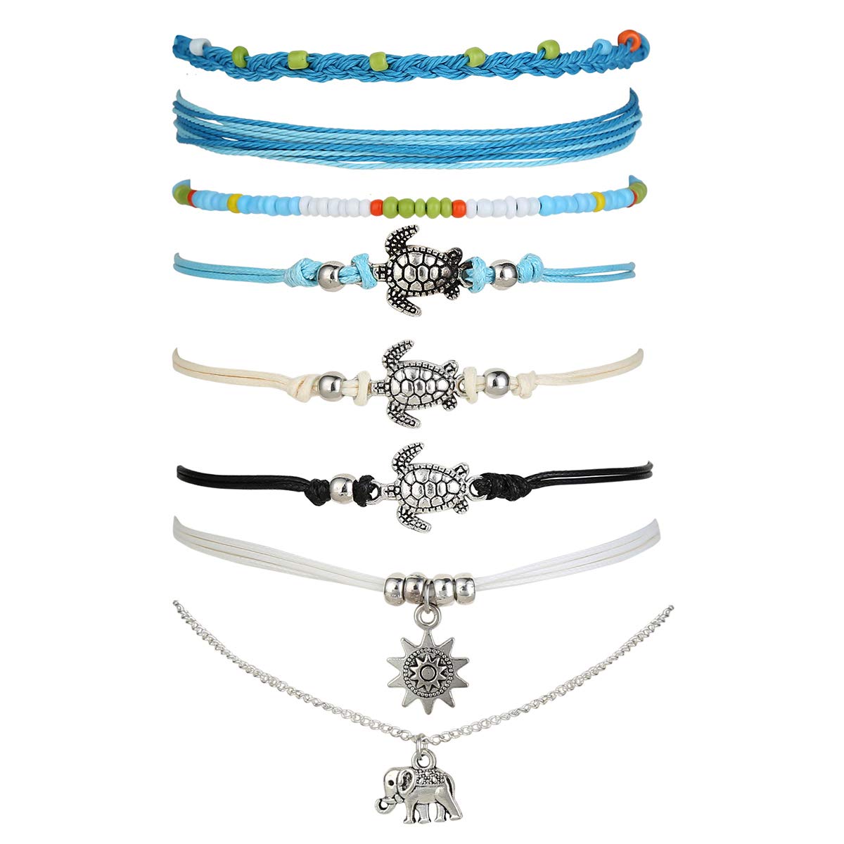 Starain Beach Turtle Elephant Anklets for Women String Beads Ankle Bracelets Set Waterproof Braided Adjustable Boho Foot Anklet