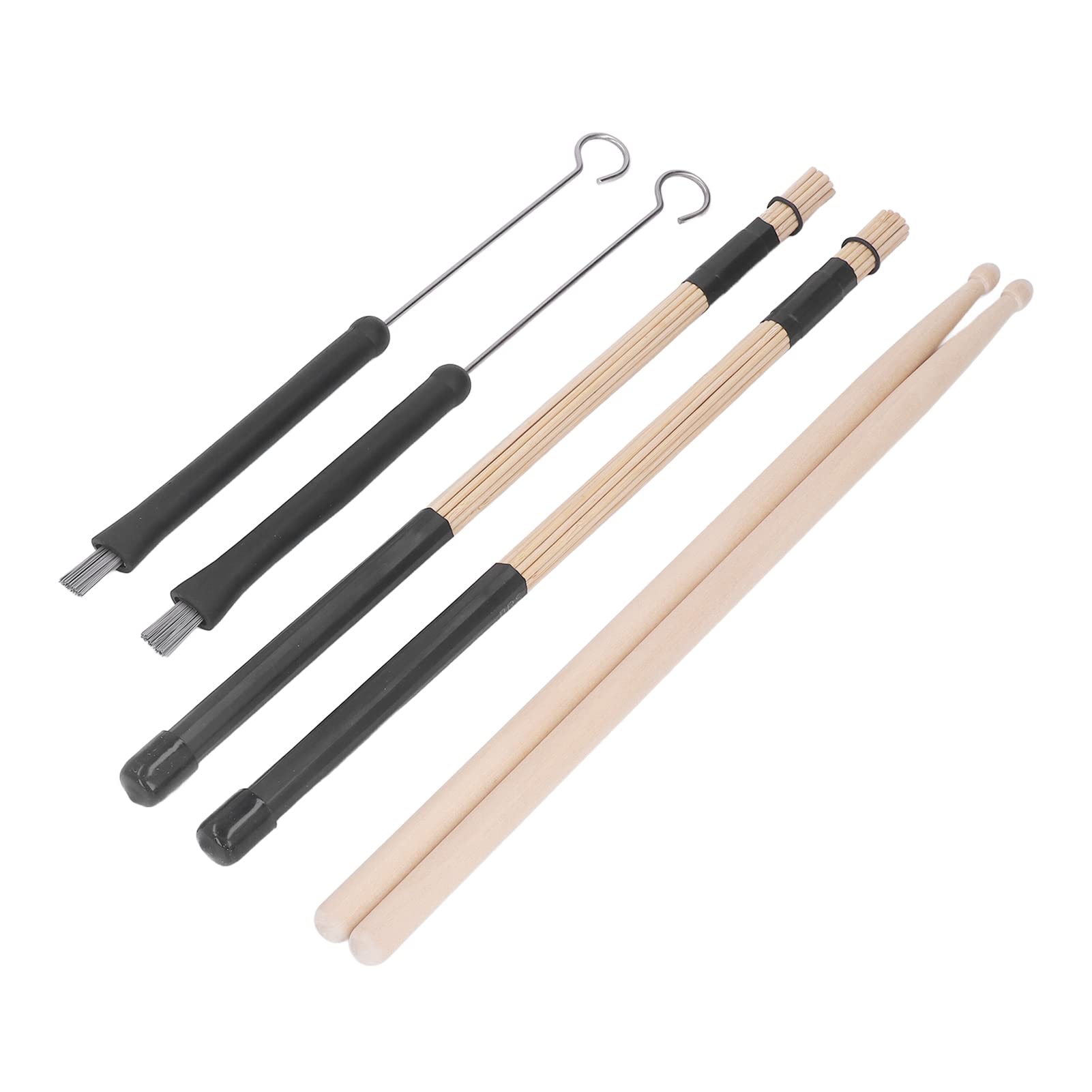 Drumstick-Bürsten-Set 5A, Holz-Drumsticks mit einziehbaren Metalldrahtbürsten, inklusive Schraubenschlüssel und Aufbewahrungstasche, für Drum-Jazz-Folk-Soft-Musikdarbietungen
