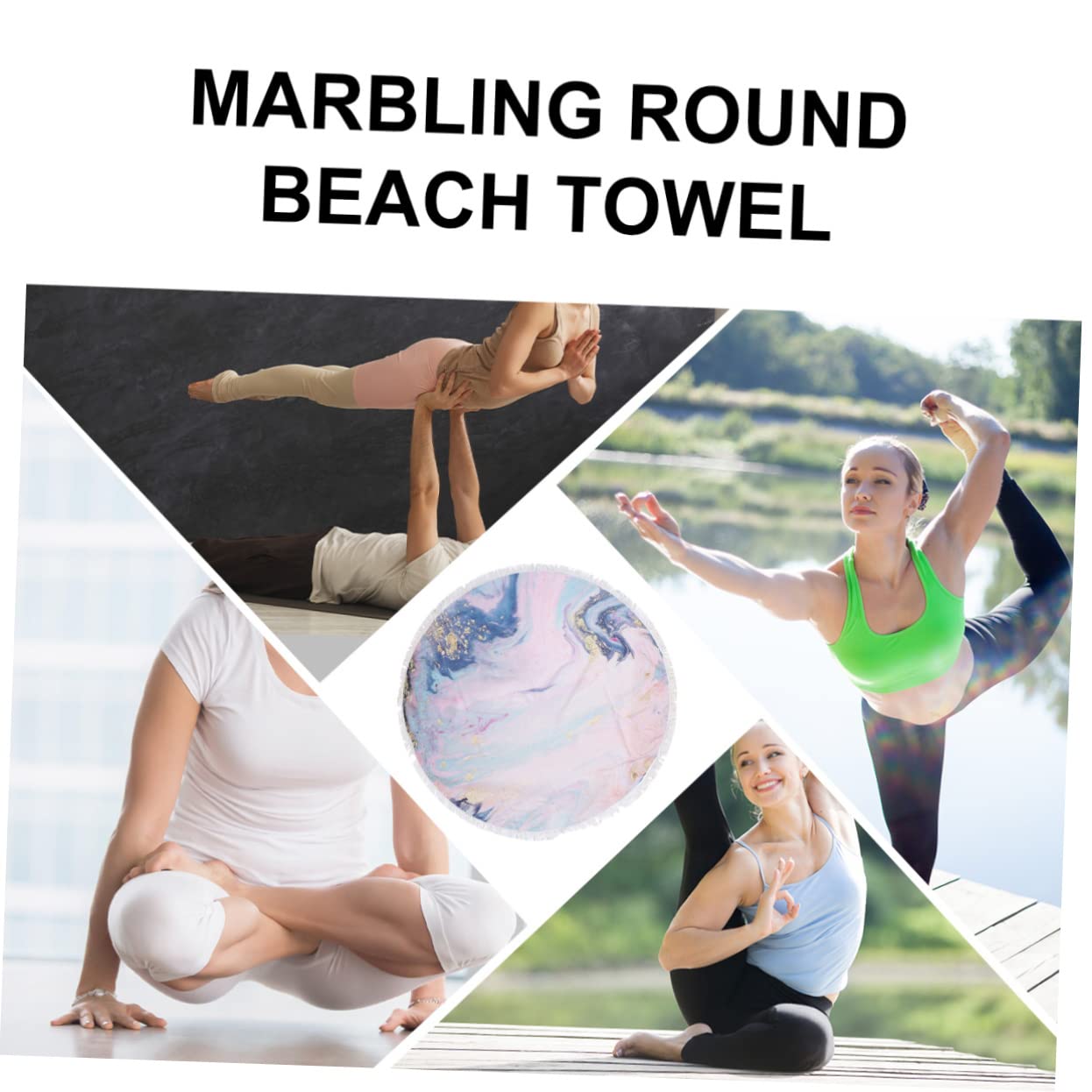 Serviette de Plage Ronde à Impression Sable Mouvant en Polyester Absorbant avec Pompons, pour Yoga Chaud et Routines D'étirement, Style Créatif et Attrayant