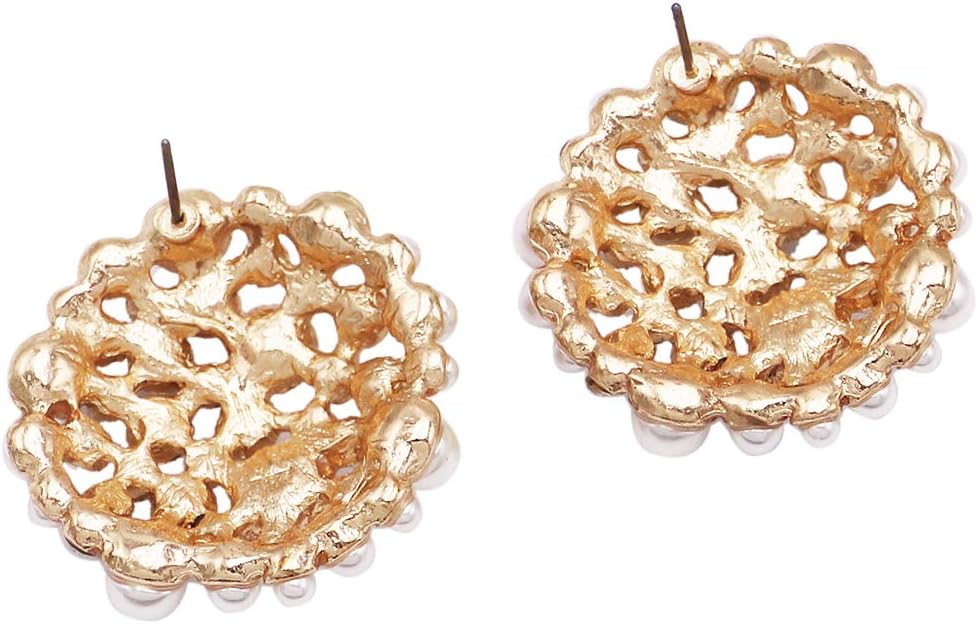 Rosemarie & Jubalee Women's Unique Circular Design Crystal Rhinestone And Simulated Three Strand Pearl Necklace Earrings Bridal Jewelry Gift Set, 14"+3" Extender - Image 4