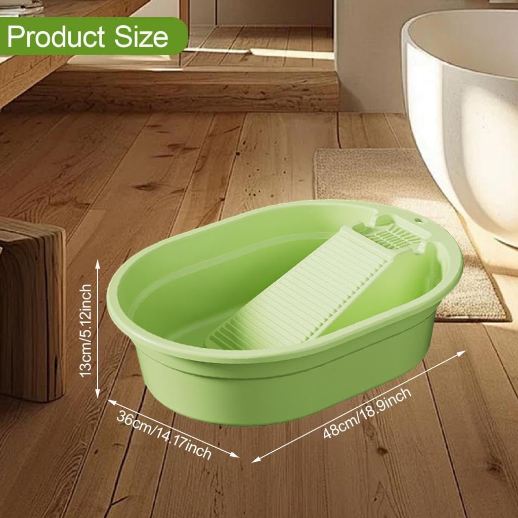 Washboard Sink, Laundry Room, Space Saving, Lightweight, with Washboard for Home Bedroom, Clothes, Green