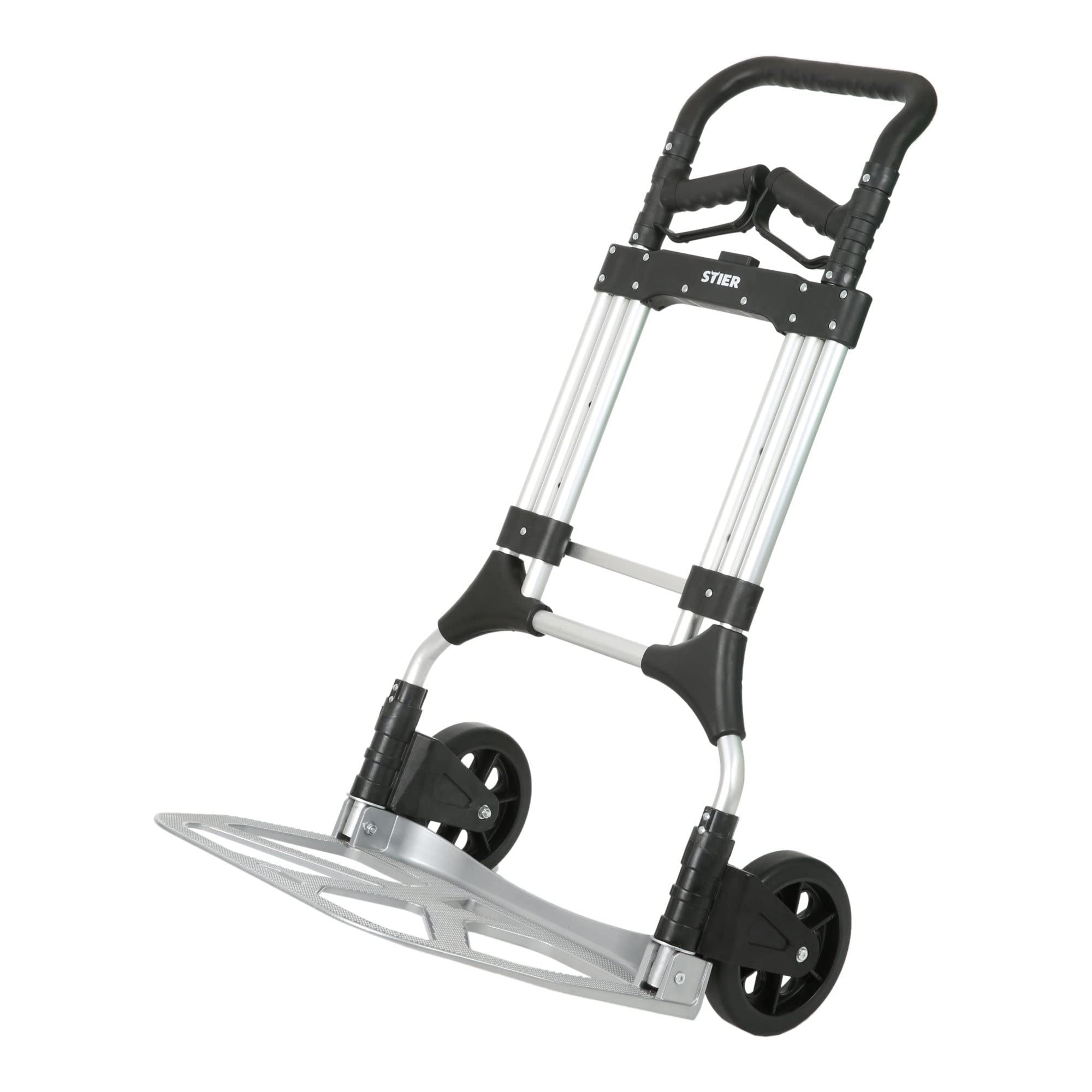 STIER Diable Premium en aluminium pliable 200 kg, 11 kg, réglage en hauteur, chariot de transport, diable de travail