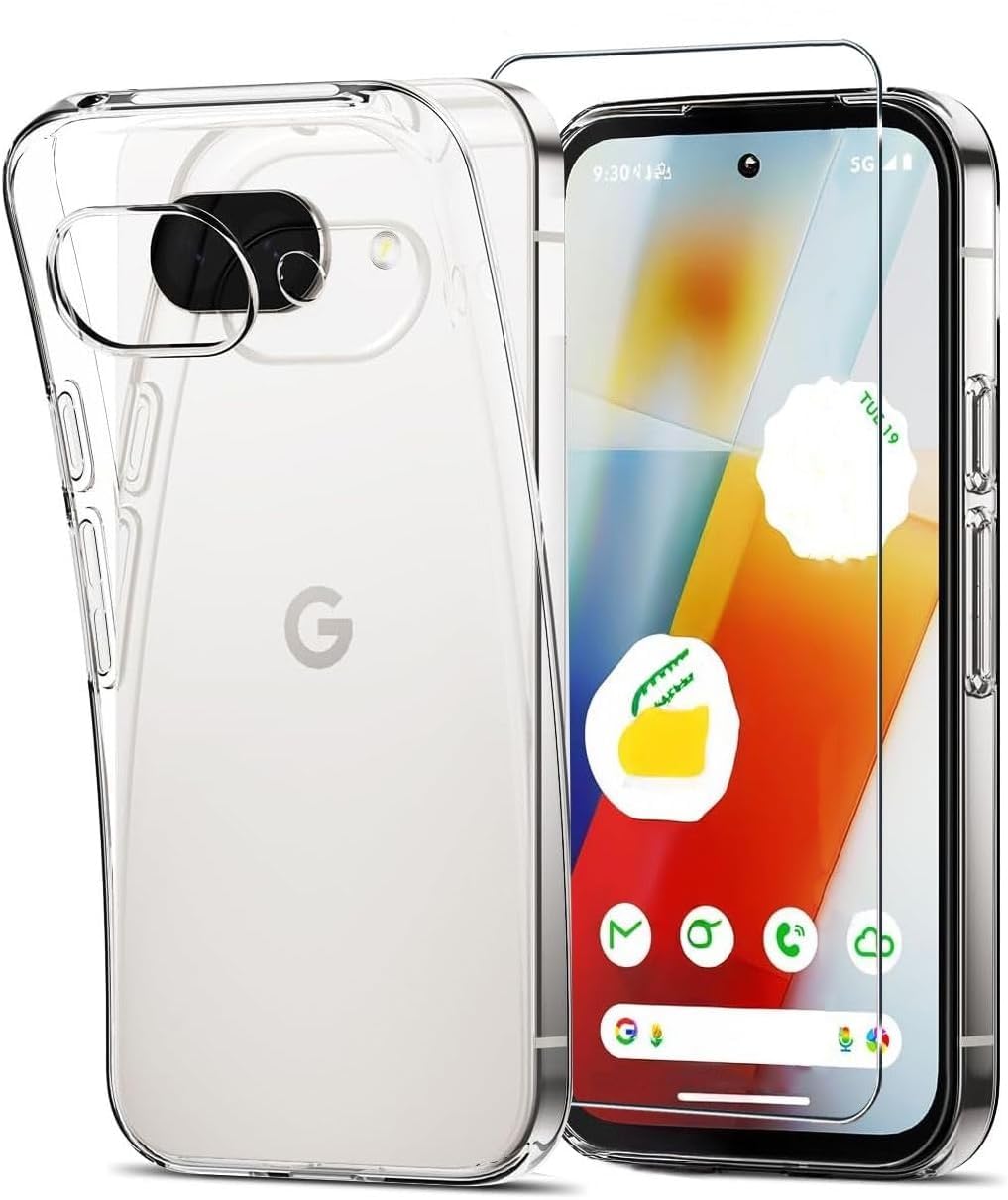Cninyck Google Pixel 9a ケース クリア ガラスフィルム付き スマホケース ピクセル9a 薄型 耐黄変 グーグルピクセル 9a カバー 人気 落下防止 耐衝撃 ぐーくるぴくせる9a ケース ワイヤレス充電対応 TPU googleピクセル9a カバー