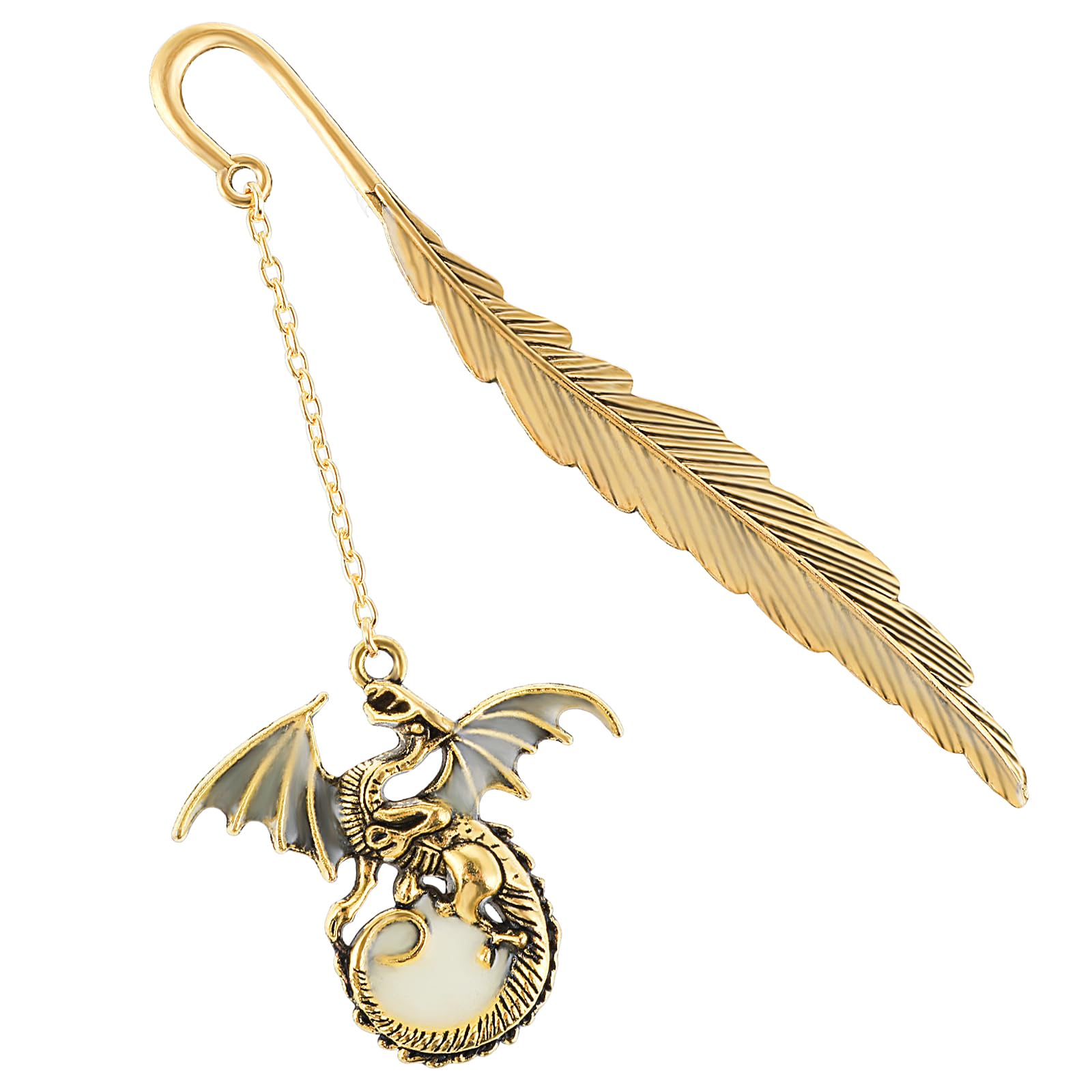 Jeffdad Feather Dragon Bookmark - Glow in The Dark Fantasy Bookmark Gifts for Women & Men (Gold Dragon)