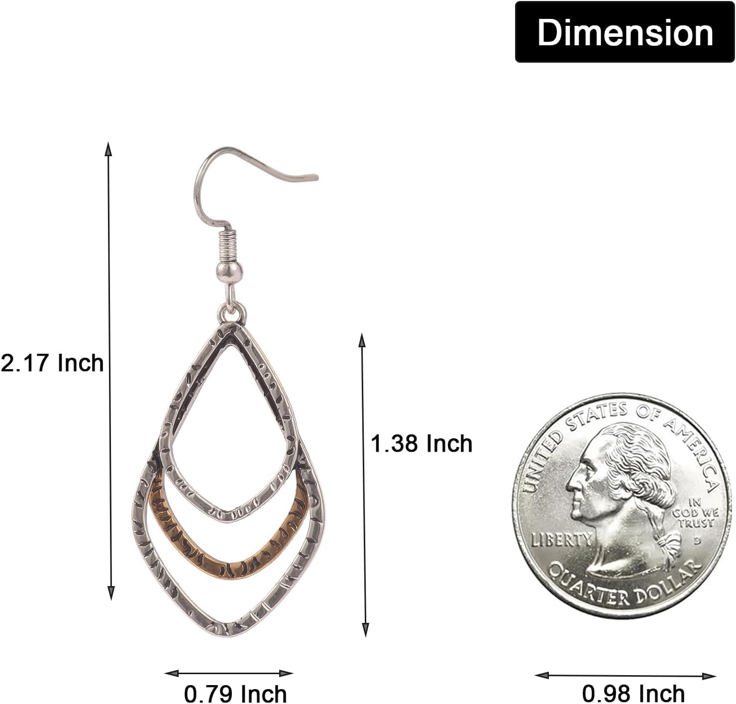 Mixed Metal Gold and Silver Two Tone Earrings for Women Dangling Boho Hammered Geometric Dangle Hoop Drop Earrings Jewelry Accessories - Image 4