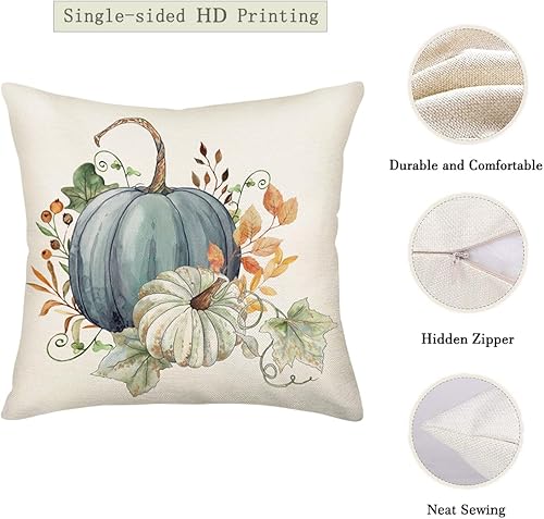 Miniatura 6 de Fundas de almohada de otoño de 24 x 24 pulgadas, juego de 4 fundas de almohada decorativas con diseño de lunares a cuadros para exteriores, para