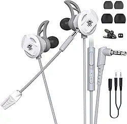 BlueFire Fone de ouvido para jogos de 3,5 mm com fio, com cancelamento de ruído, fone de ouvido estéreo baixo E-Sport com microfone ajustável para PS4, Xbox One, laptop, celular, PC (cinza)