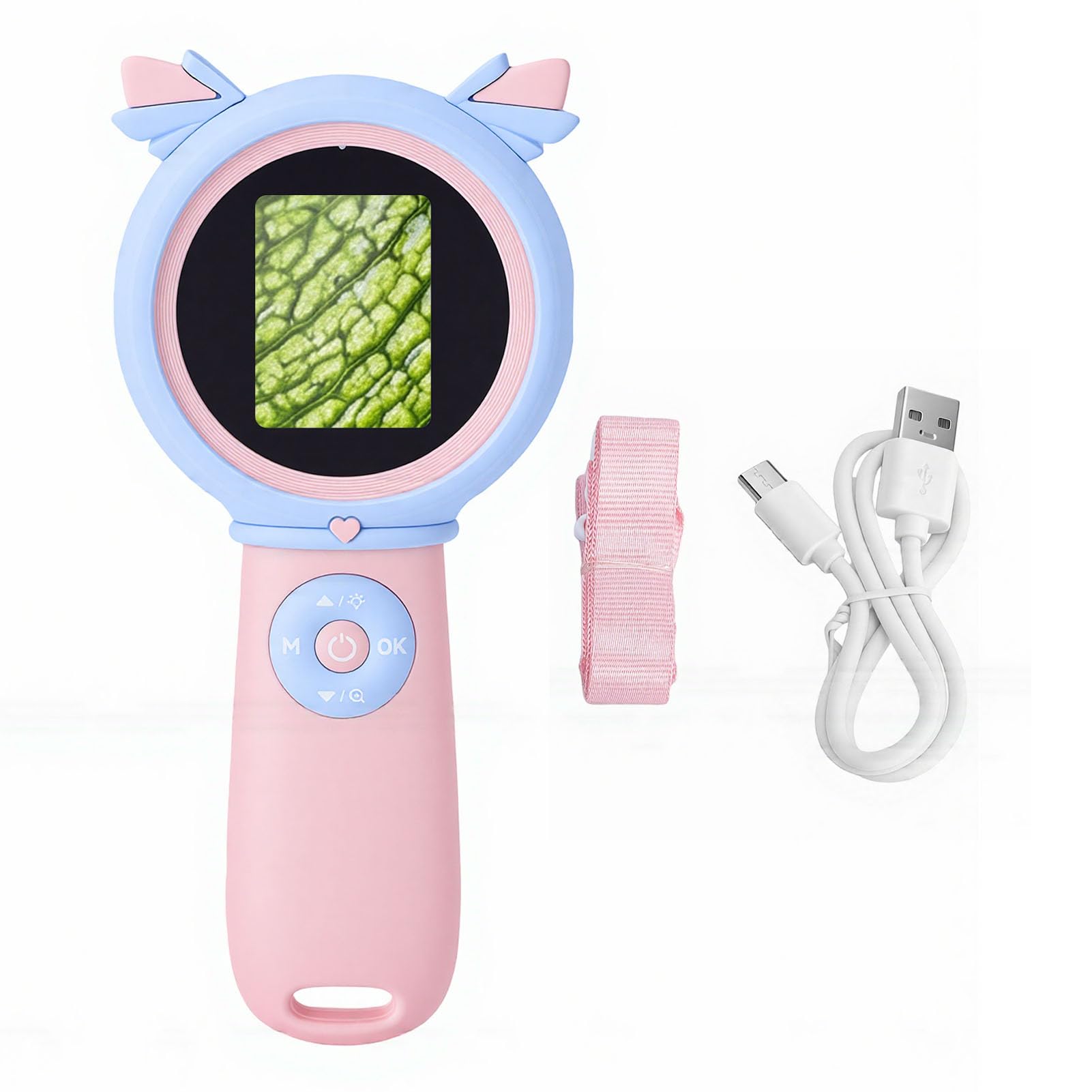 Cocoarm Digitales Kindermikroskop, ABS-Handmikroskop mit 2-Zoll-Bildschirm, 1000-facher Vergrößerung, 8 LED-Leuchten, Foto-Videoaufzeichnung für Im Freien, Lernen und Heimstudium (PINK)