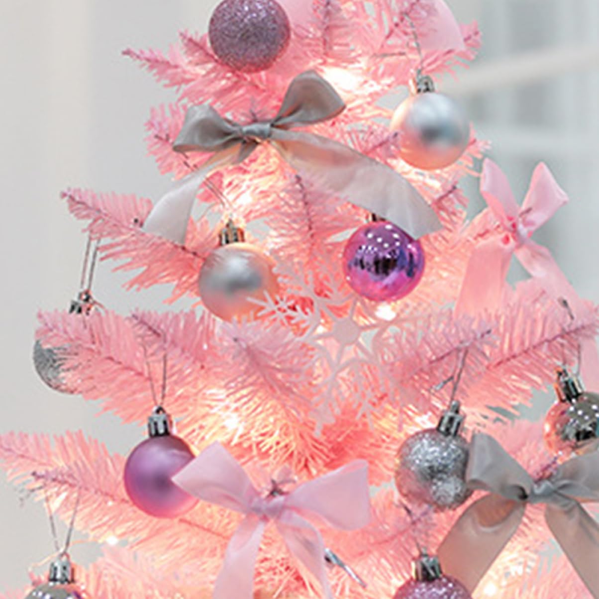 LABRIMP Weihnachtsbaum mit Led-Beleuchtung Rosa Tischdeko Weihnachtsschmuck für Wohnungen Geschäfte Büros Weihnachtsbaum-Dekoration ohne Batterie