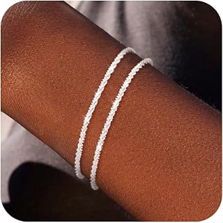Sterling Silver Chain Bracelet: Dainty Stackable Bracelets for Women Trendy Cute Adjustable Layered Paperclip Womens Bracelet Set Silver Waterproof Jewelry for Women