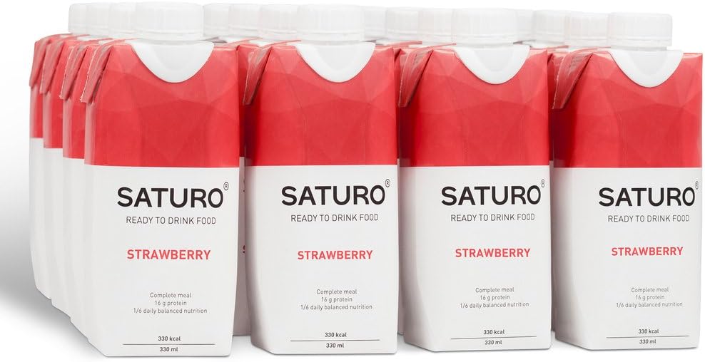 Meal Replacement Drinks Saturo, Strawberry, Nutritional Shake with Protein, 27 Essential Vitamins and Minerals, 330 kcal, Pack of 16