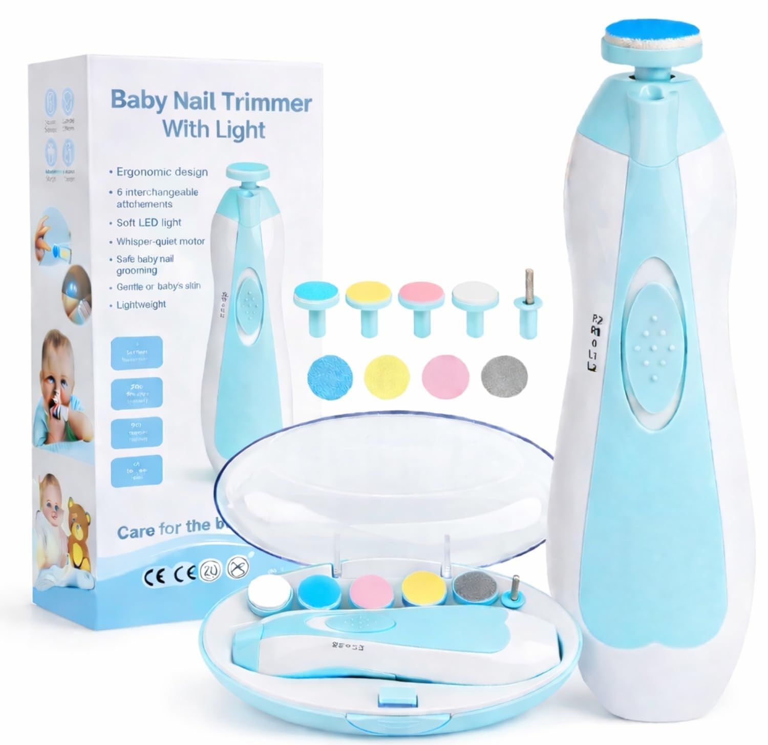 Electric Baby Nail File Trimmer Kit with 6 Grinding Heads, Blue | Safe for Newborns, 5 Speed Settings, Portable Storage Case, Gentle Nail Care, Battery Operated-image-40