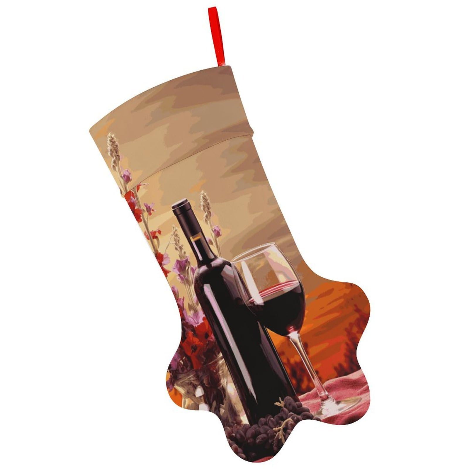 Red Wine Flower Christmas Stocking Soft Comfortable Christma Sornaments Stocking Cute All-Printed Dog-Paw Stockings for Xmas Eve Party Fireplace Tree Gift Decoration