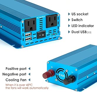 LVYUAN 1000 Watt Pure Sine Wave Power Inverter 24V DC to 110V/120V AC Converter with 2 sockets and 2 USB Port for Car Truck Family Solar System,RV, Truck,Road Trip & Emergency