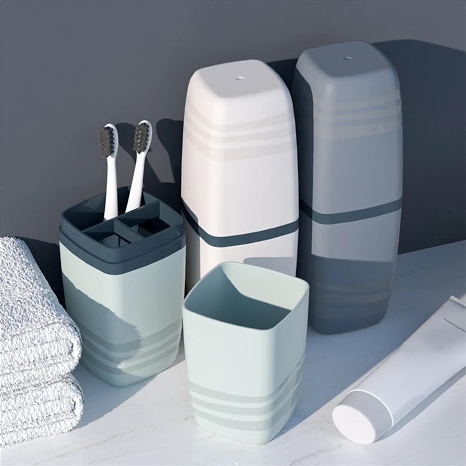 Porta Spazzolino 3 Pezzi Custodia for spazzolino da Viaggio Portatile for Coppie Tazza for spazzolino da Bagno Copertura for spazzolino da Denti Accessori for Il Bagno(Gray)