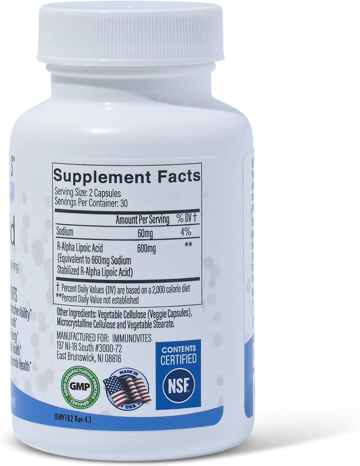 IMMUNOVITES 3-Pack Stabilized R-Alpha Lipoic Acid ((True)) 600mg per Serving [[High Potency & up to 40x Increased Absorption]] (Na R-ALA) (Na R-LA) (Na R-Lipoate) (3 Bottles) — Amazon image 8